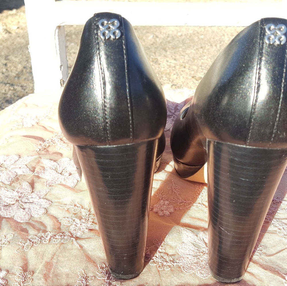 COACH Blk Leather Platform Chunky Heels Sz 9 1/2 - Picture 4 of 4